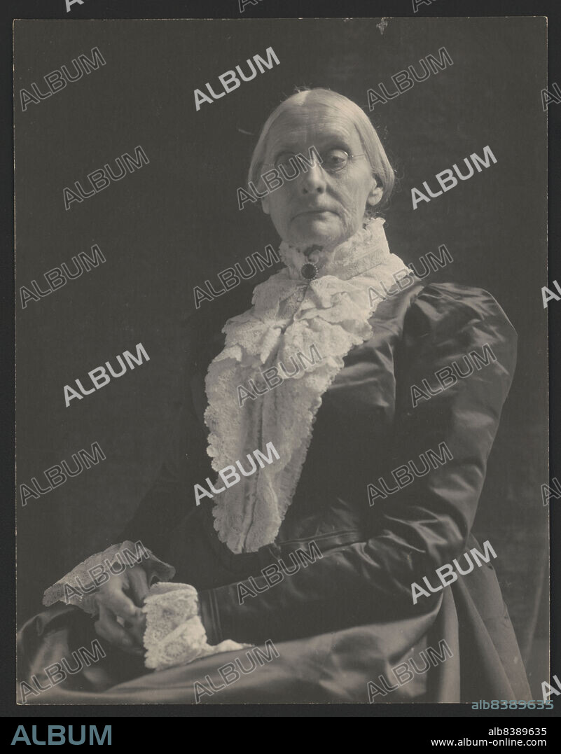 FRANCES BENJAMIN JOHNSTON. Susan B. (Susan Brownell) Anthony, 1820-1906, between 1900 and 1906. Photograph shows Susan B. Anthony, half-length portrait, seated, turned to the left, facing front, with hands on lap. [American social reformer and women's rights activist].