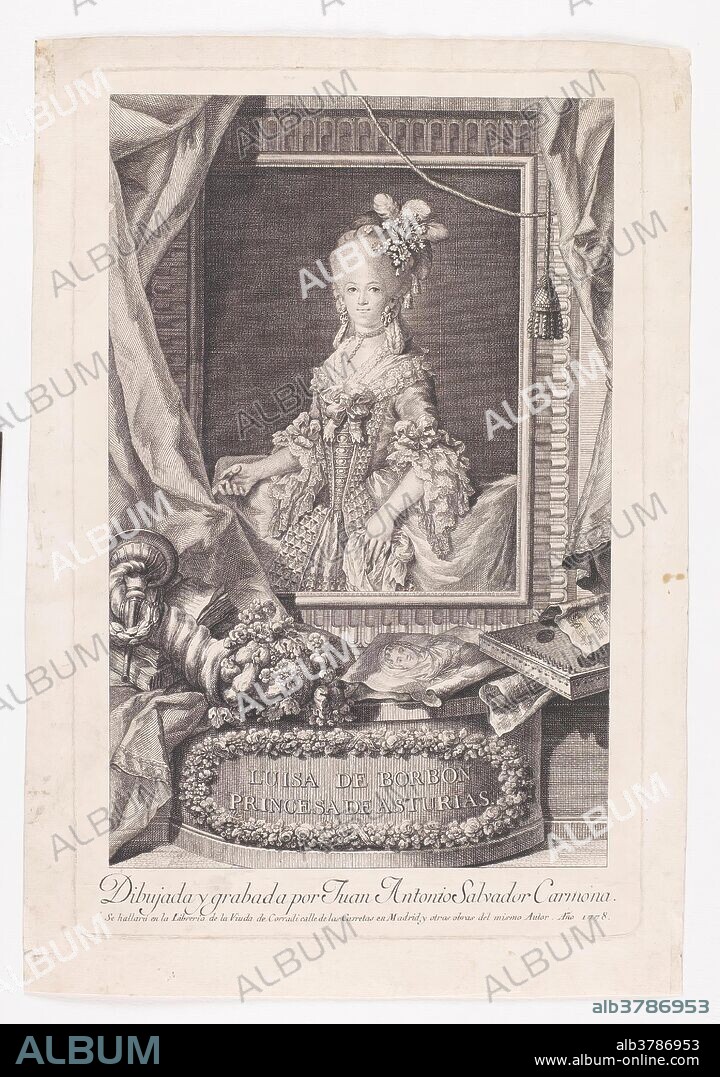 Juan Antonio Salvador Carmona (Engraver and drawer); Viuda de Corradi / 'María Luisa of Parma, Princess of Asturias'. 1778. Taille douce: etching and engraving on laid paper.