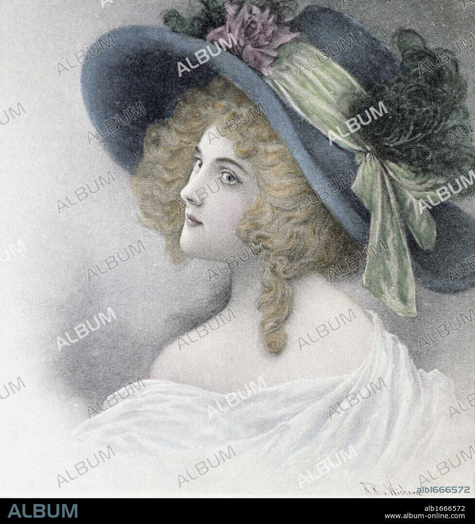 Portrait of young woman looking over shoulder, Nostalgia cards.