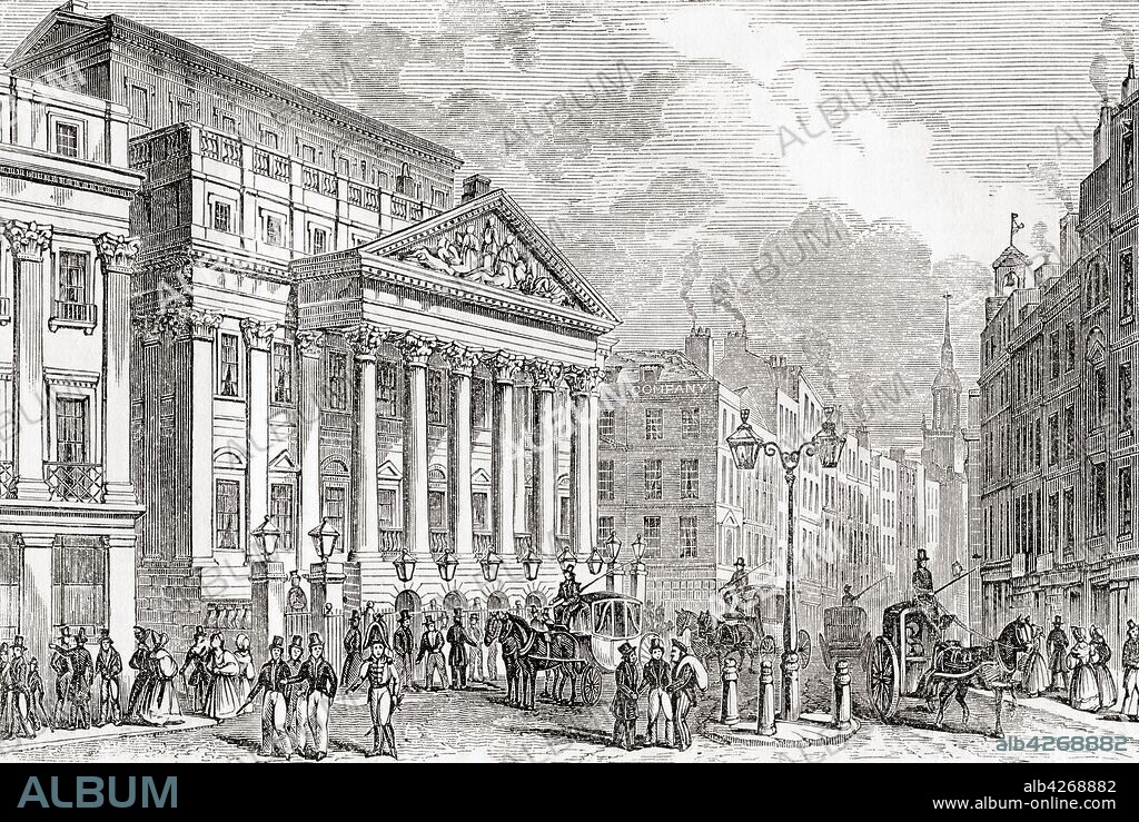Mansion House,  London,  England,  seen here in the early 19th century It is the official residence of the Lord Mayor of London From Old England: A Pictorial Museum,  published 1847.