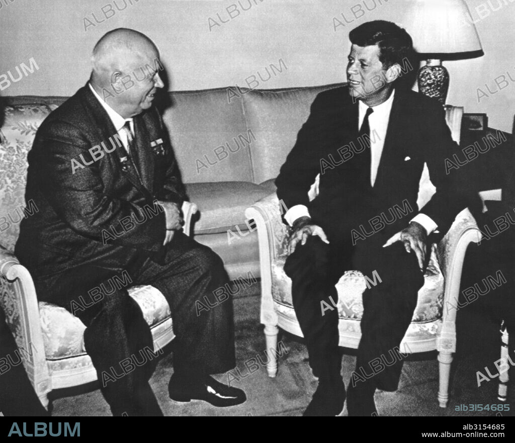 Vienna, Austria:   June 3, 1961 President Kenndy and Soviet Premier Nikita Khrushchev meet at the American ambassador's residence in Vienna.