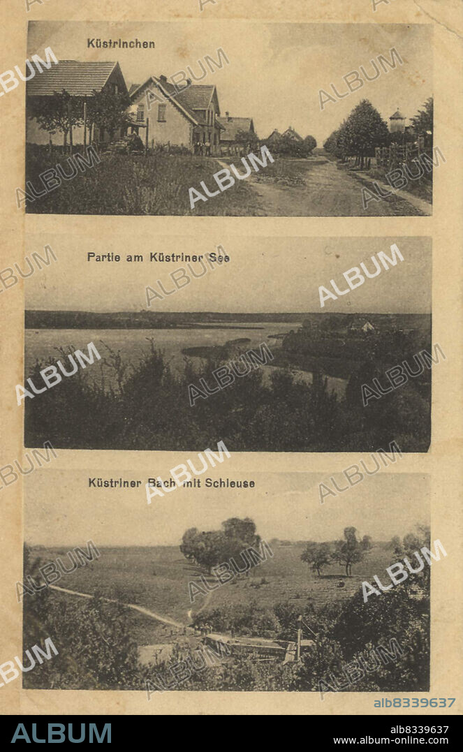 Kºstriner See und Kºstrinchen, Kºstrinsee bei Lychen, Uckermark, Brandenburg, Deutschland, Ansicht um ca 1910, digitale Reproduktion einer historischen Postkarte, public domain, aus der damaligen Zeit, genaues Datum unbekannt.