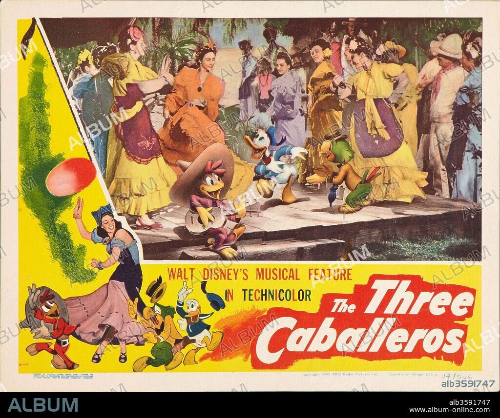Poster de LOS TRES CABALLEROS, 1944 (THE THREE CABALLEROS), dirigida por NORMAN FERGUSON. Copyright WALT DISNEY PICTURES.