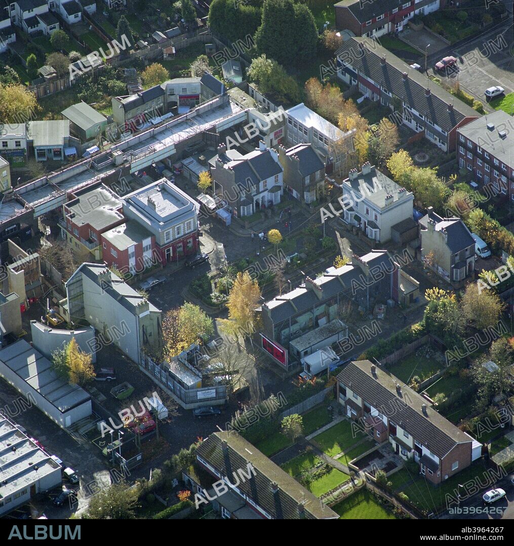 Albert Square, Walford, London, January 2001. Aerial view of the film set for Albert Square in Walford, the fictional setting of the popular BBC TV soap opera, Eastenders.