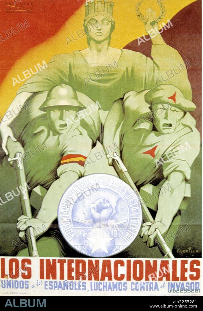 GUERRA CIVIL ESPAÑOLA 1936 - 1939. LOS INTERNACIONALES. CARTEL BANDO REPUBLICANO.