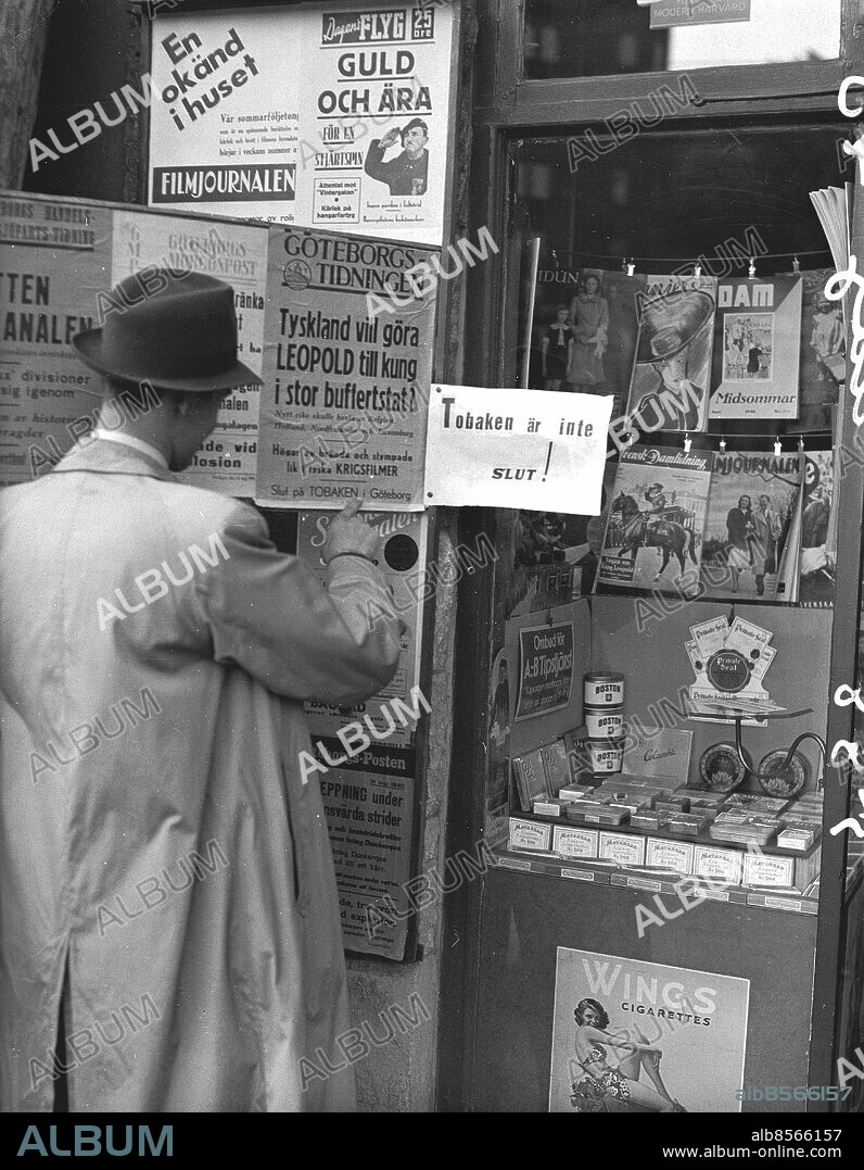 Andra Världskriget.. Maj 1940. Tobaken slut i Göteborg. *** Local Caption *** . KAMERAREPORTAGE.