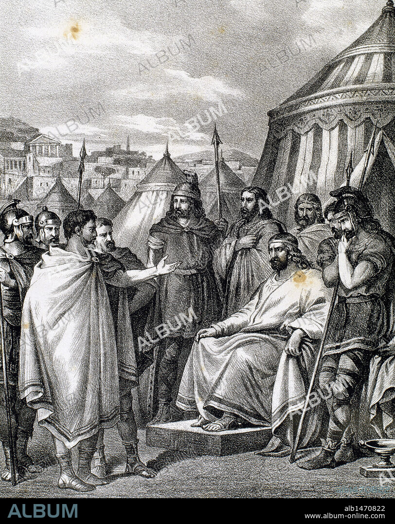 ALARICO I (h.370-410). Jefe visigodo de la familia de los Baltos. "SITIO DE ROMA POR ALARICO". Grabado.