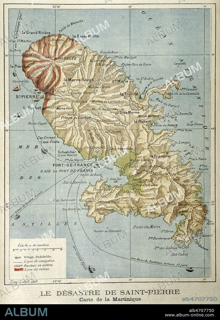 'Le desastre de Saint-Pierre' suite a l'eruption du volcan de la montagne Pelee. 4eme de Couverture du Petit Journal Illustre, 25/05/1902. Creit Collection Kharbine Tapabor.