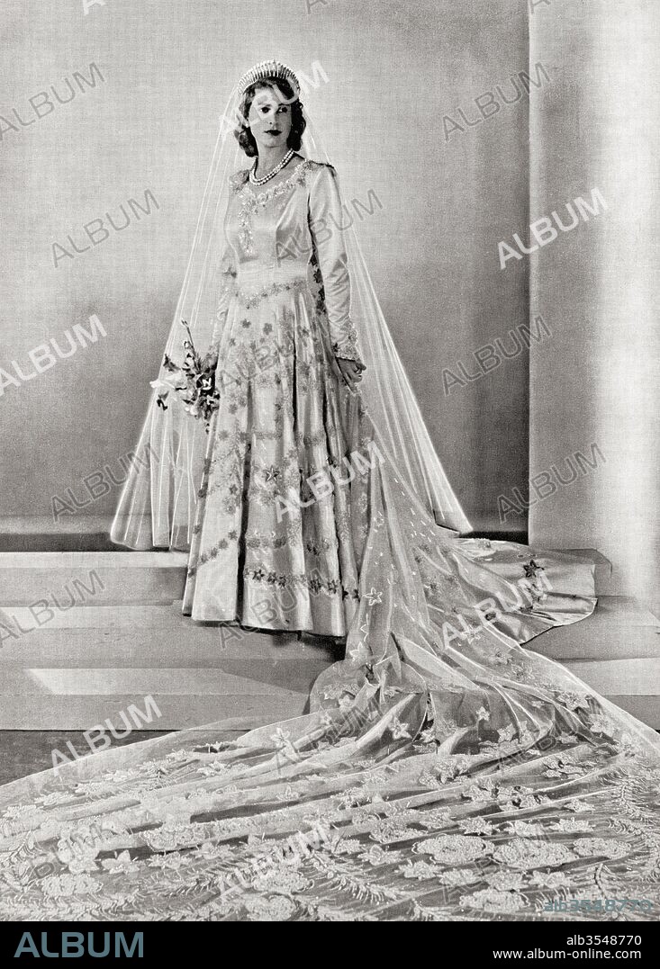 Princess Elizabeth, future Queen Elizabeth II, born 1926, seen here on her wedding day. From a photograph taken in 1947.