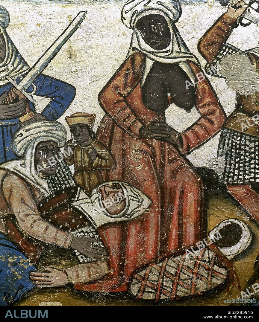 "LA MATANZA DE LOS INOCENTES". Detalle de las pinturas murales fechadas en el siglo XIV, situadas en la nave central de la Catedral de Mondoñedo. Provincia de Lugo. Galicia. España.
