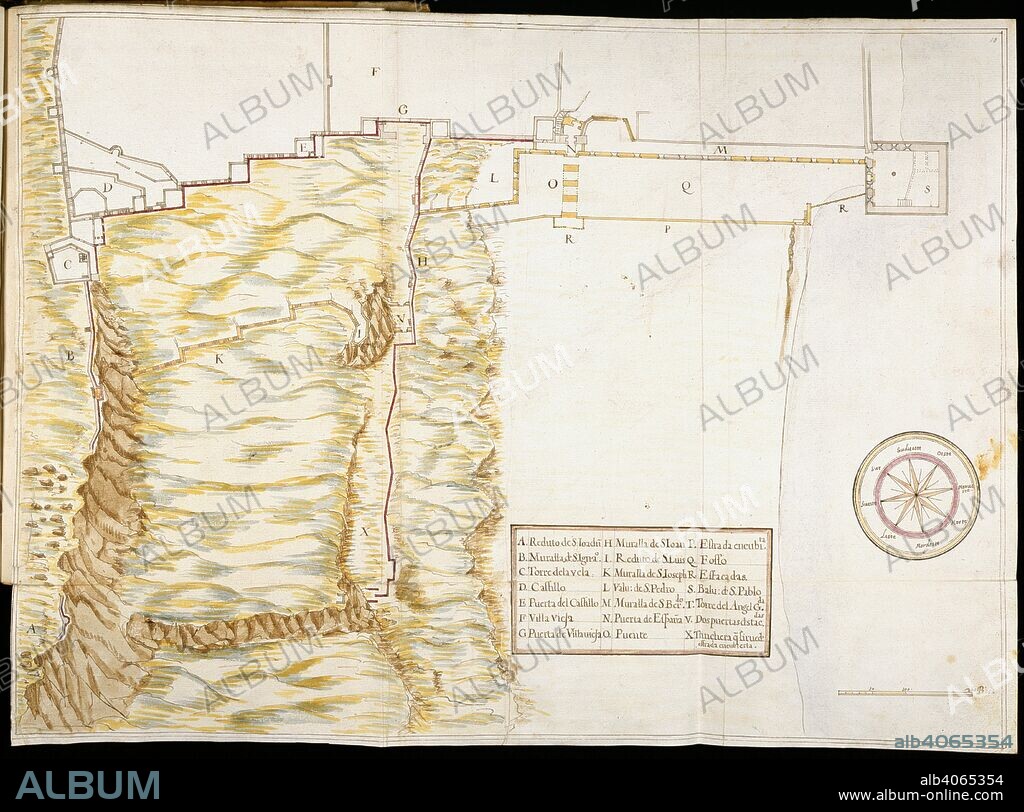 Fortifications at Gibraltar. Gibraltar fortificada. Spain; 1627. (Whole map) Map of Gibraltar showing fortifications  Image taken from Gibraltar fortificada.  Originally published/produced in Spain; 1627. . Source: Add. 15152, f.10. Language: Spanish.