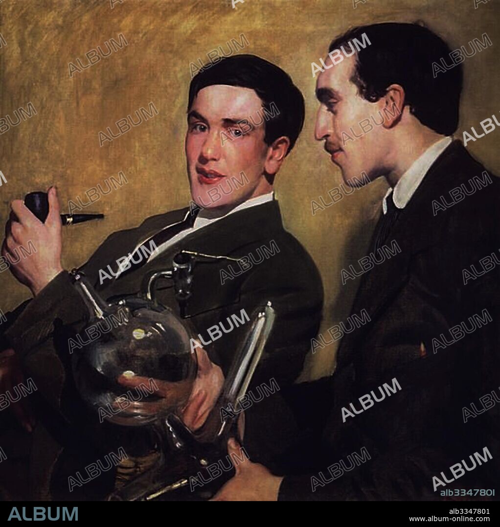 BORIS MICHAYLOVICH KUSTODIEV. The physicists Pyotr Kapitsa (1894-1984) and Nikolay Semyonov (1896-1986).