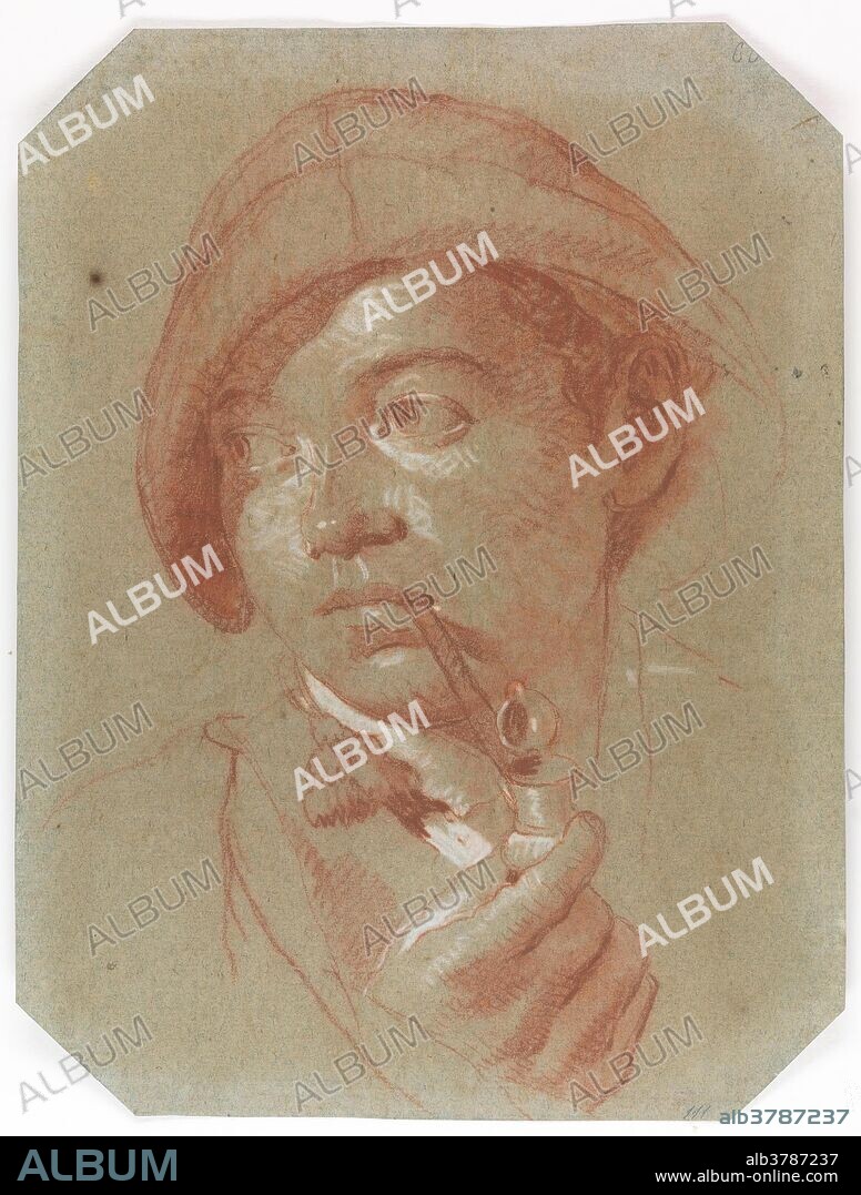 LORENZO BALDISSERA TIEPOLO. Lorenzo Tiepolo / 'Young man smoking'. 1770 - 1779. White chalk, Red chalk on green paper.