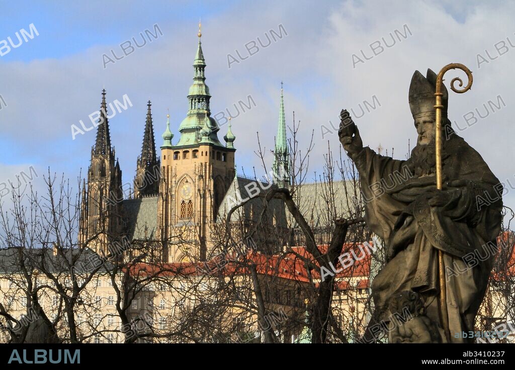 The statue of St Augustine on the Charles Bridge, Prague.