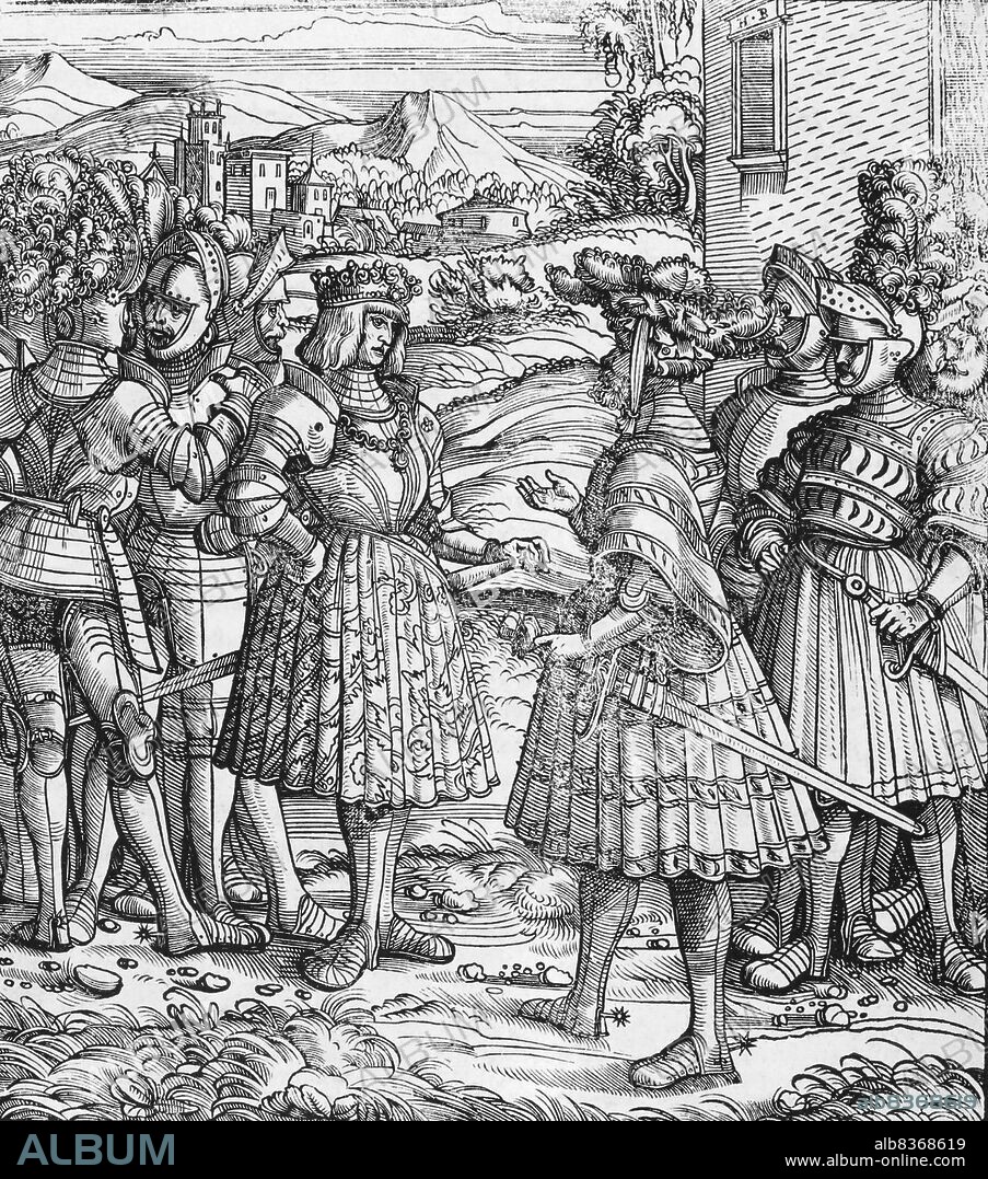 Maximilian I (22 March 1459 12 January 1519), the son of Frederick III, Holy Roman Emperor, and Eleanor of Portugal, was King of the Romans (also known as King of the Germans) from 1486 and Holy Roman Emperor from 1508 until his death, though he was never in fact crowned by the Pope, the journey to Rome always being too risky.<br/><br/>. He had ruled jointly with his father for the last ten years of his father's reign, from c. 1483. He expanded the influence of the House of Habsburg through war and his marriage in 1477 to Mary of Burgundy, the heiress to the Duchy of Burgundy, but he also lost the Austrian territories in today's Switzerland to the Swiss Confederacy.