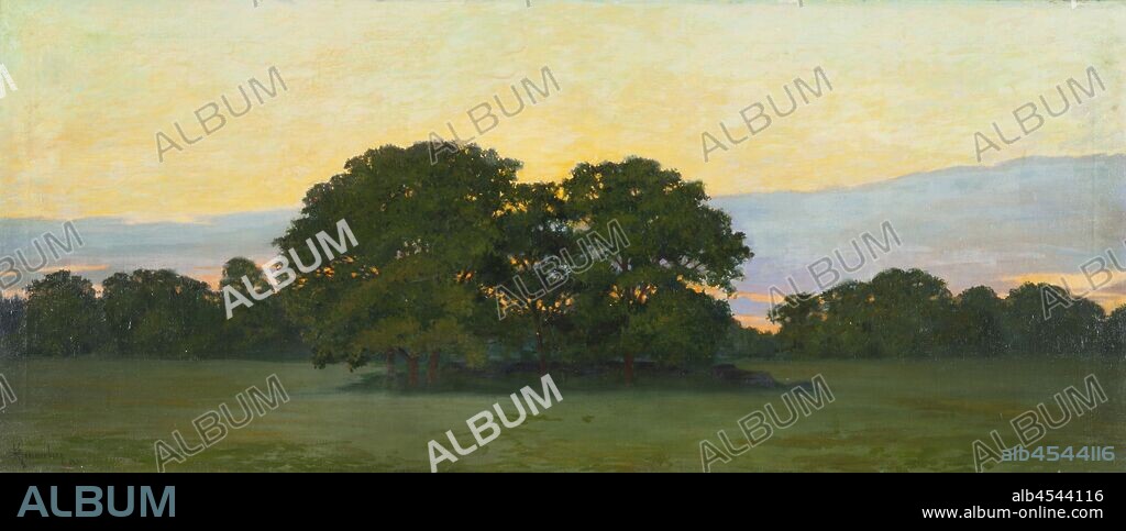 Gunnar G, son Wennerberg, Ekar, evening mood, painting, 1899, oil on canvas, Height, 51.5 cm (20.2 inches), Width, 122.5 cm (48.2 inches), Signerad, G Wennerberg 1899, lower left corner,.