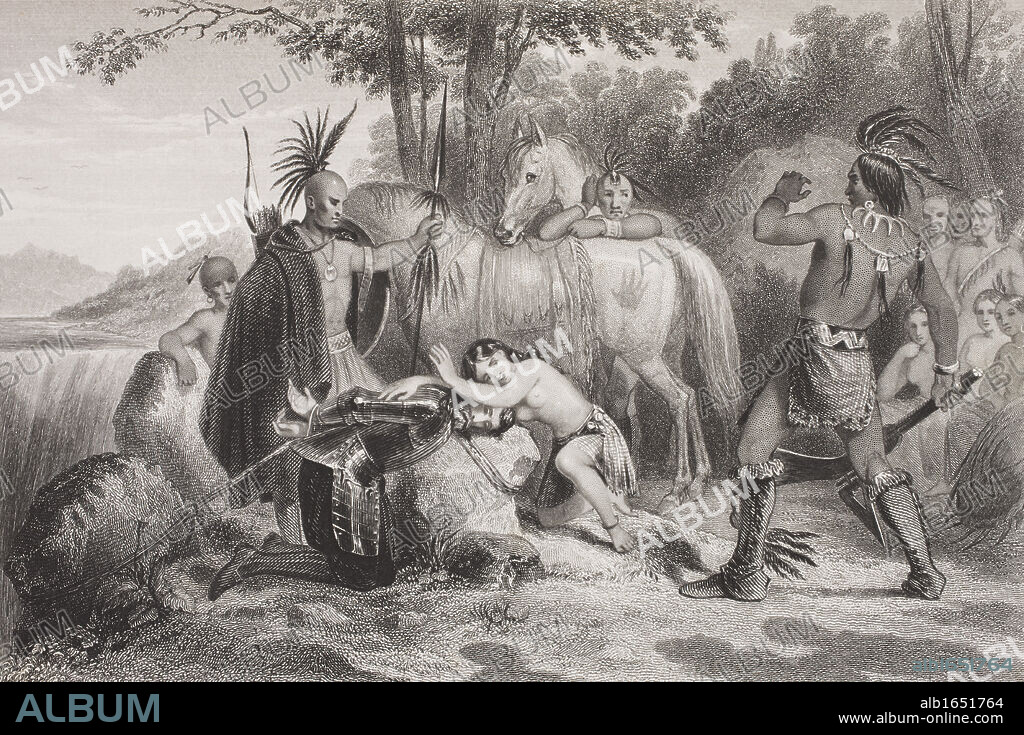Smith Rescued by Pocahontas 1607. Captain John Smith 1580 - 1631. English soldier and explorer. Pocahontas Matoaka 1595 - 1617. Algonqiuan Indian princess. From the book Gallery of Historical Portraits published c.1880.