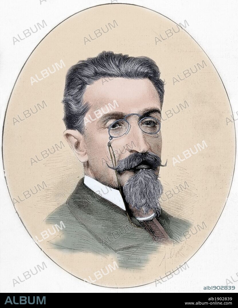 PEREDA, José María de (1833-1906). Novelista español. Grabado coloreado.