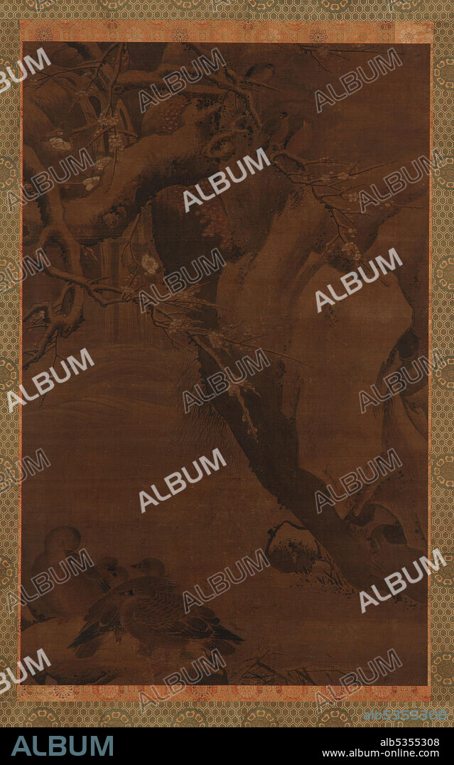 Ducks, Torrent, and Overhanging Rocks, Ming dynasty, 16th century. Style of Lü Ji.