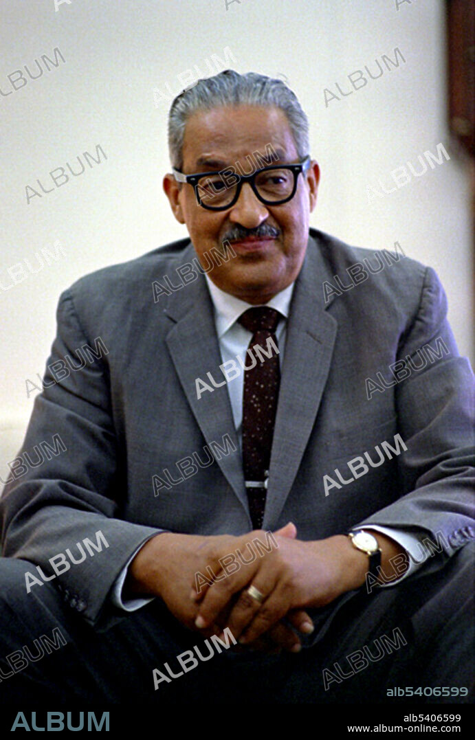 Thurgood Marshall (1908 - 1993) was an African-American lawyer and civil rights activist. He is remembered for victory in Brown v. Board of Education, a decision that desegregated public schools. President Johnson nominated him to the US Supreme Court and he was confirmed by the Senate in 1967. He was the 96th person to hold the position, and the first African-American. Yoichi Robert Okamoto, June 13, 1967 (cropped and cleaned).