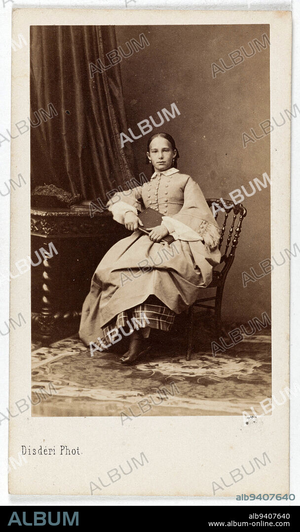 Portrait of Eugénie de Leuchtenberg, Princess of Oldenburg, (granddaughter of Emperor Nicholas I), Disdéri, André-Adolphe-Eugène, Photographer, Between 1860 and 1890, 2nd half of the 19th century, Photography, Graphic arts, Photography, Albumen paper print, Dimensions - Work: Height: 8.5 cm, Width: 5.3 cm, Dimensions: Height: 10.5 cm, Width: 6.1 cm.