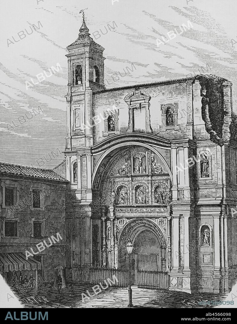 Spain, Aragon, Zaragoza. Basilica of Santa Engracia. General view of the Renaissance-style facade. Illustration by Letre. Engraving by Capuz. Cronica General de Espa–a, Historia Ilustrada y Descriptiva de sus Provincias. Aragon, 1866.