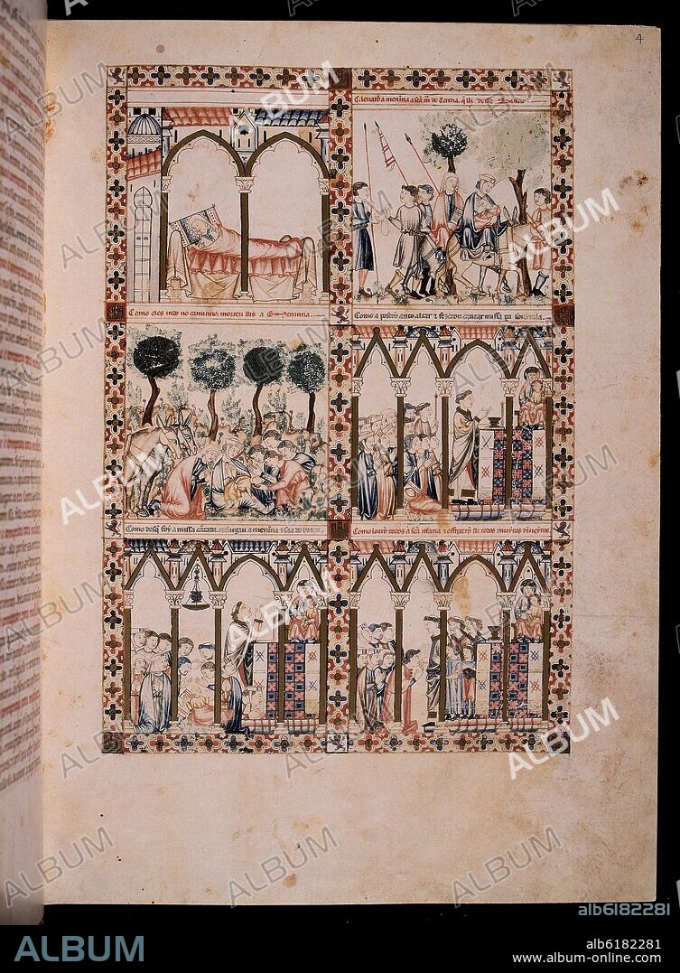 ALFONSO X OF CASTILE THE WISE. 'The Girl who was Healed and Revived in Terena', MS B.R.20, The Cantigas de Santa Maria, Number 224, F4R, 13th century.