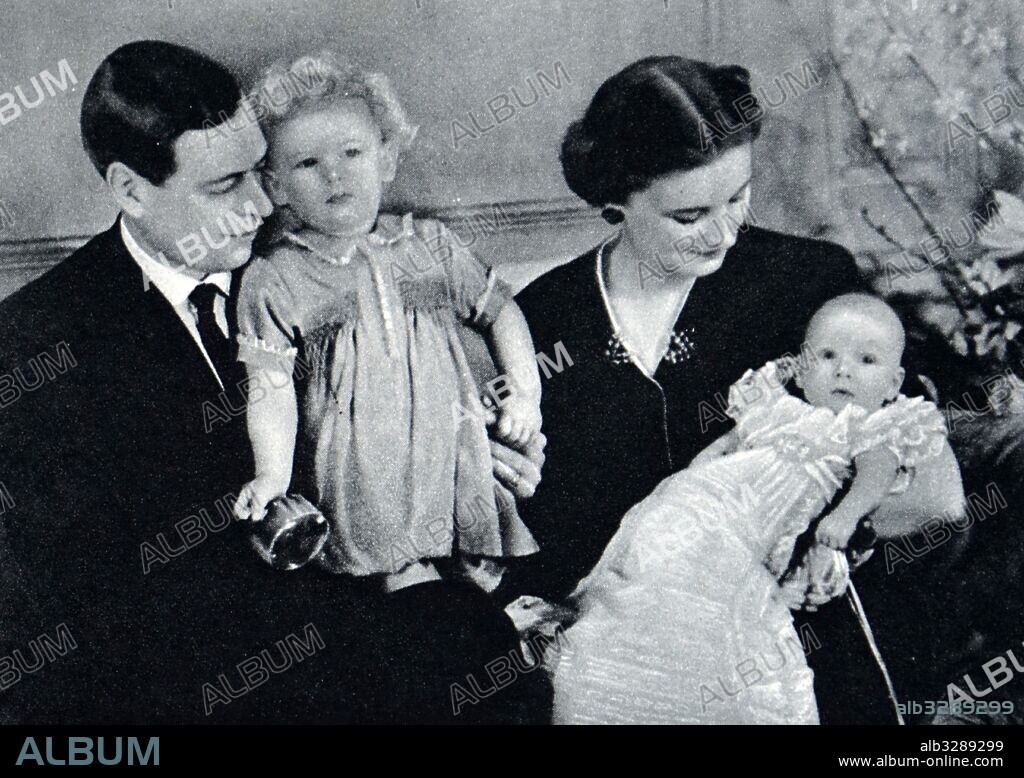 Prince George, Duke of Kent with his wife, Princess Marina, two of their children are seen in the photograph: Prince Edward, Duke of Kent (born 9 October 1935) and Princess Alexandra (born 25 December 1936).