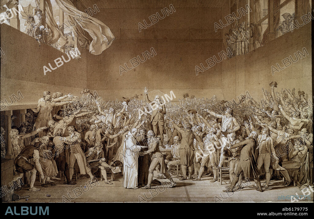 JACQUES-LOUIS DAVID (1748-1825). JURAMENTO DEL JUEGO DE PELOTA DEL 20/6/1789 - 1791 - O/L - NEOCLASICISMO FRANCES - BOCETO.