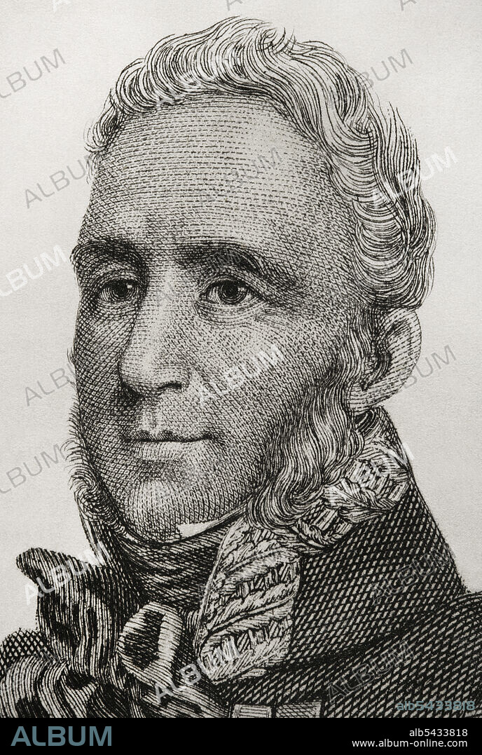 MARTINEZ. 19TH CENTURY-SPANISH ENGRAVER.. Francisco Espoz y Mina (1781-1836). Militar español. Jefe de las partidas de Navarra durante la guerra de la Independencia Española. Combatió en el bando isabelino en la la Primera Guerra Carlista (1833-1840), siendo el máximo responsable de la lucha en el norte de España contra los carlistas. Retrato. Grabado por Martínez. Detalle. Panorama Español, Crónica Contemporánea. Tomo III. Madrid, 1845.