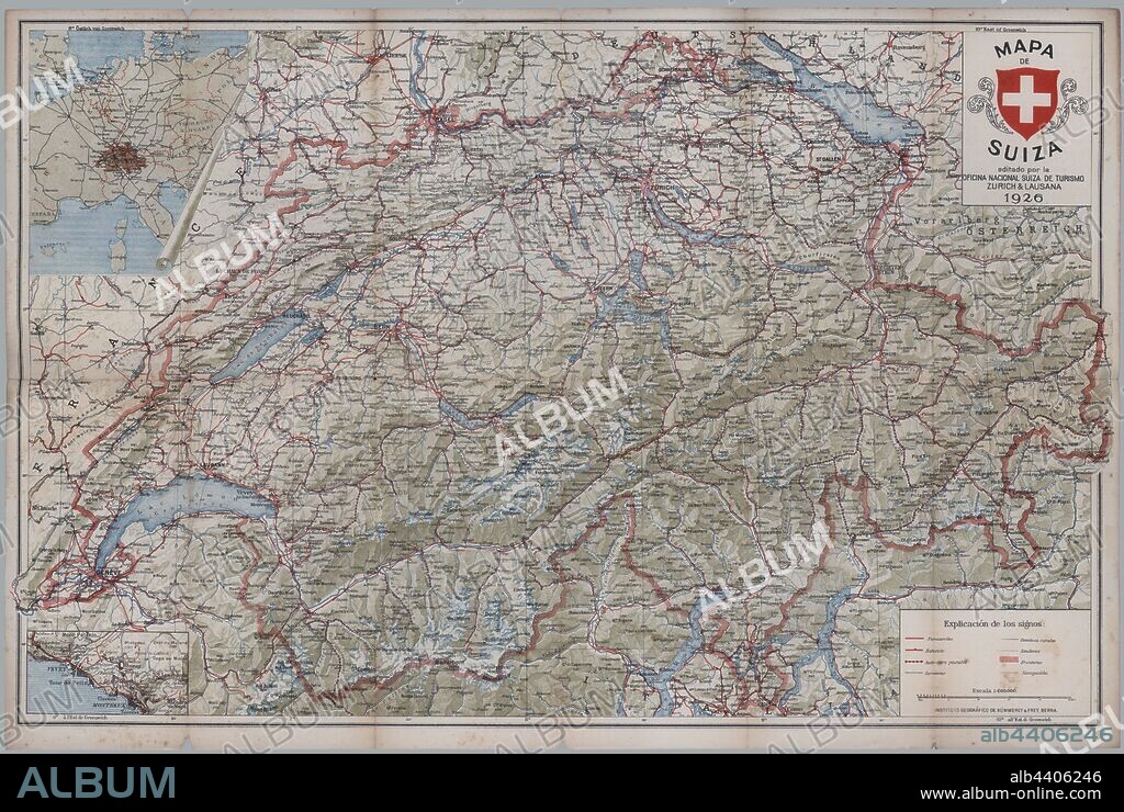 Mapa turístico de Suiza. Año 1926.