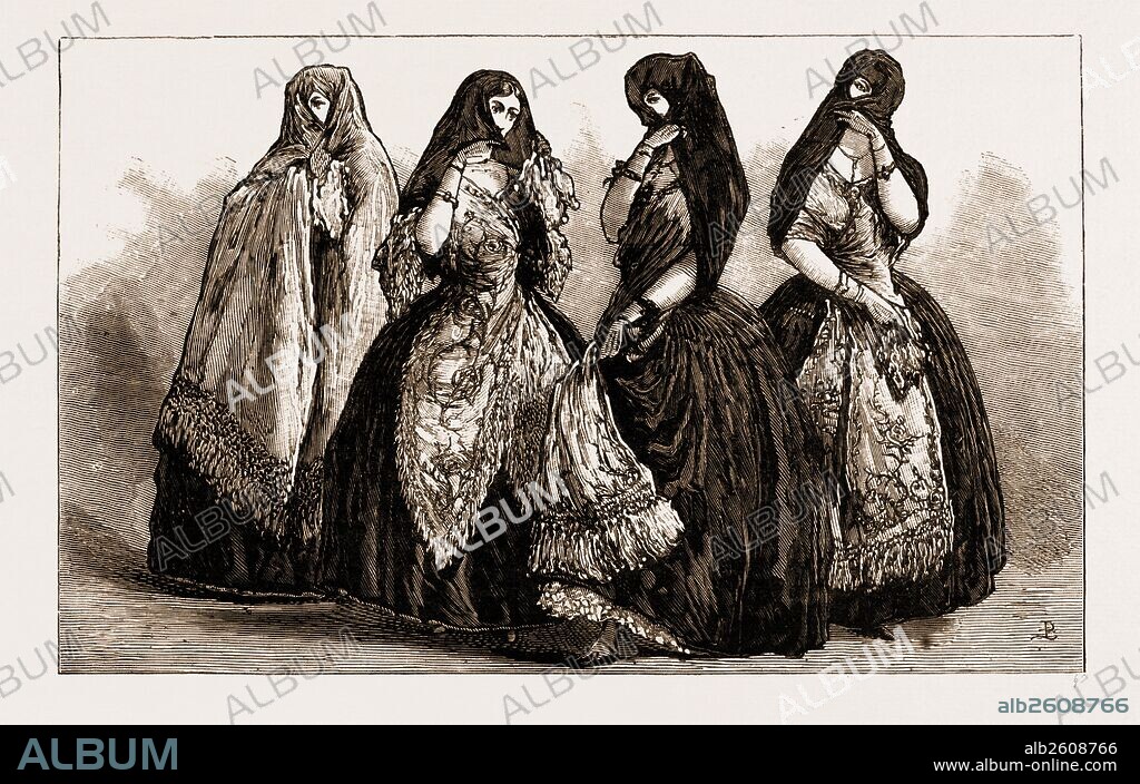 LA TAPADA: OLD-FASHIONED COSTUME OF LIMA LADIES, PERU, 1881.