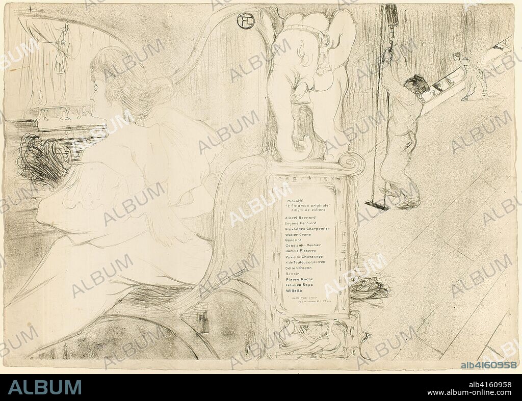 Cover for L'Estampe originale. Henri de Toulouse-Lautrec (French, 1864-1901); printed by Ancourt et Cie. (French, 19th c.); published by L'Estampe originale (French, 1893-1895). Date: 1895. Dimensions: 574 × 813 mm (image); 585 × 826 mm (sheet). Color lithograph on ivory wove paper. Origin: France.