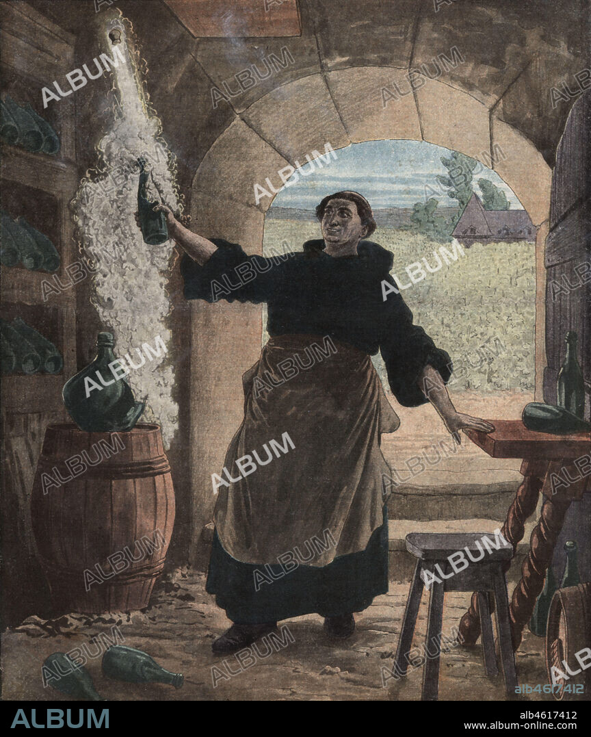 Dom Pierre Perignon (1638-1715), monje benedictino francés de Hautvillers, a quién se atribuye la invención del método para la elaboración del Champagne. Siglo XVIII.