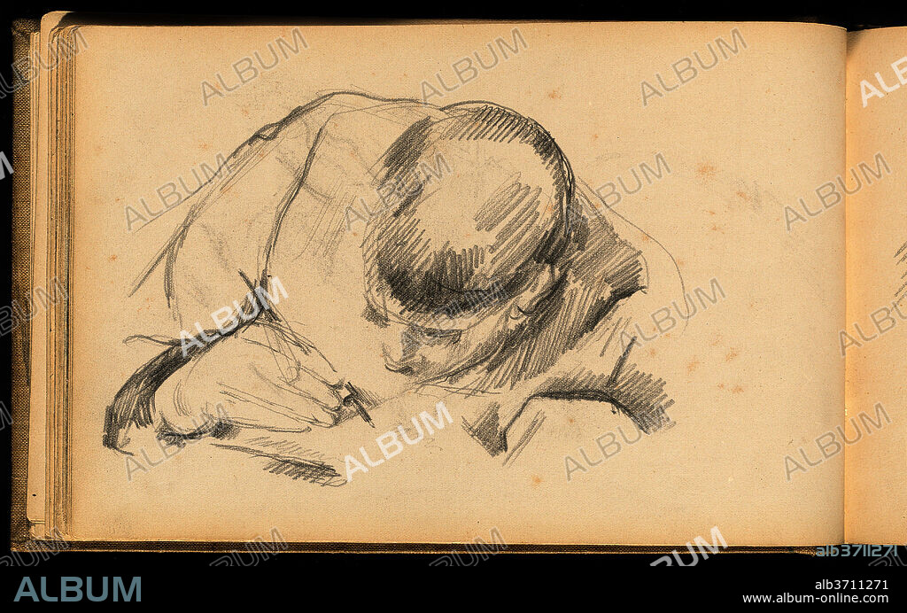 PAUL CEZANNE. The Artist's Son Writing. Dated: c. 1887. Dimensions: overall: 15.2 x 23.7 cm (6 x 9 5/16 in.). Medium: graphite on wove paper.
