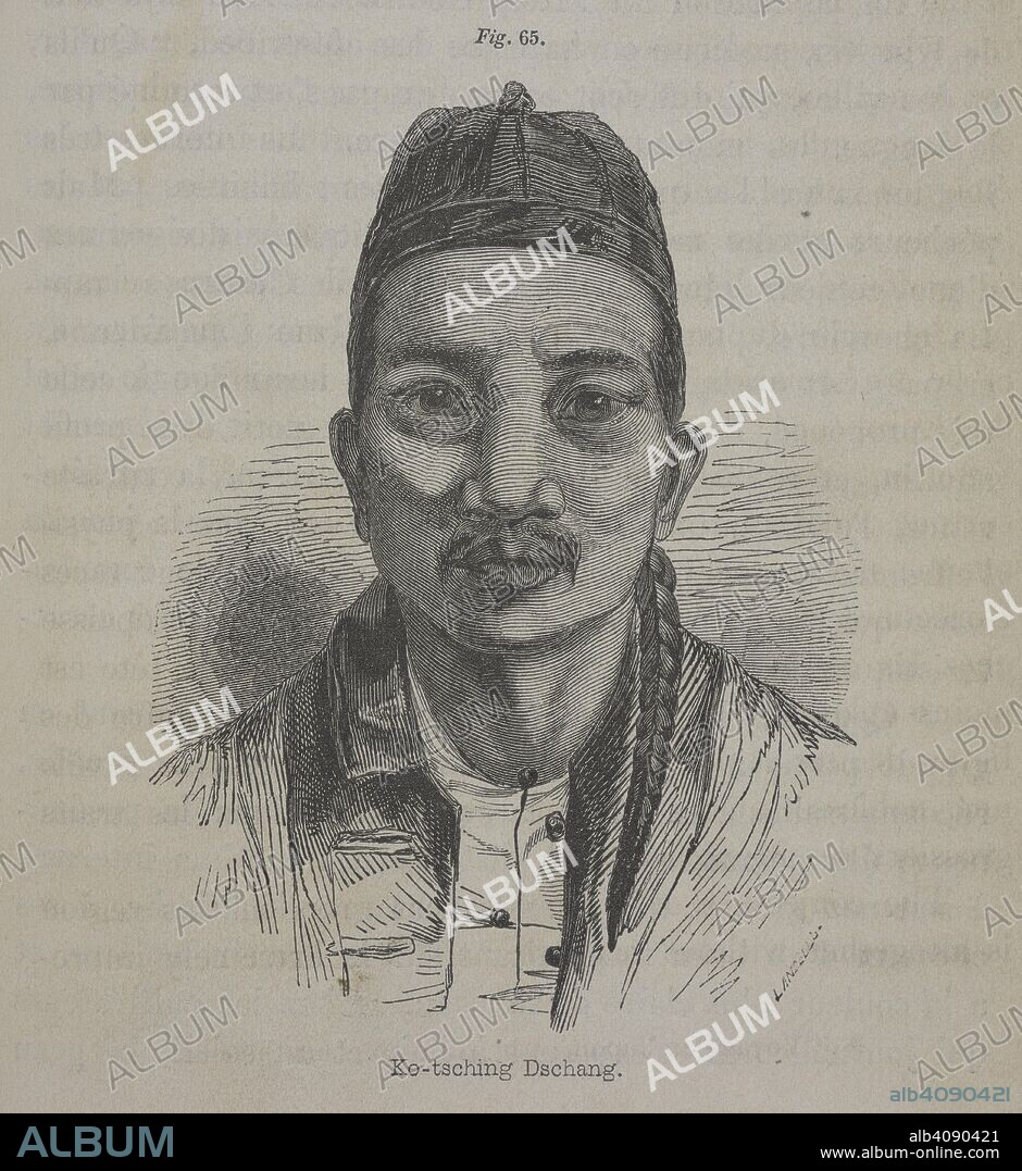 JAMES COWLES PRICHARD und EBENEZER LANDELLS. 'Ko-tsching Dschang', 1848. Ko Tsching Dschang, a Chinese clerk, who worked on the illustrations of von Siebold's work Nippon. The Natural History of Man; comprising inquiries into the modifying influence of physical and moral agencies of the different tribes of the human family. London, 1845. Source: 10007.d.23 fig.65 page 233.