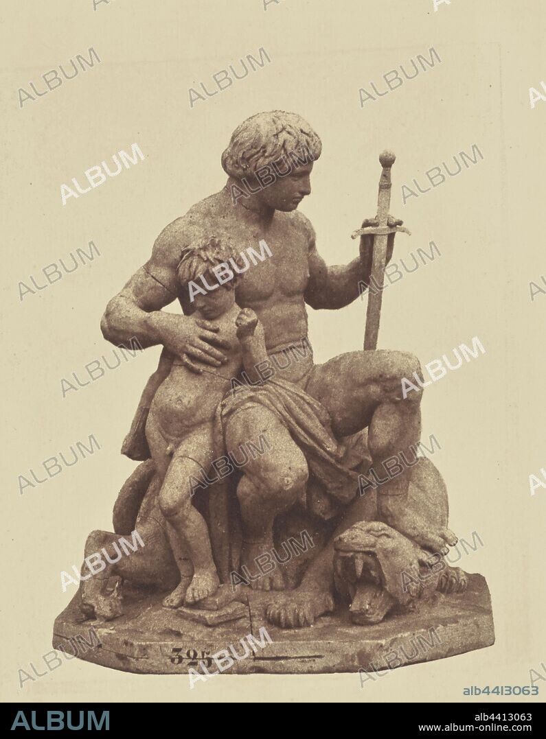 L'Ordre, Sculpture by Antoine-Louis Barye, Decoration of the Louvre, Paris, Édouard Baldus (French, born Germany, 1813 - 1889), Paris, France, 1852–1857, Salted paper print, 18.3 × 14.4 cm (7 3/16 × 5 11/16 in.).