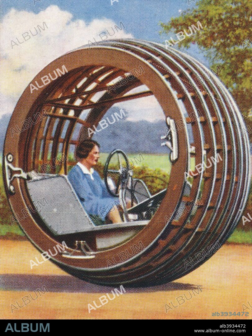 The Dynasphere, 1938. The Dynasphere was a monowheel vehicle patented by JA Purves in 1930. Churchman's cigarette card, from a series titled Modern Wonders [WA & AC Churchman, Great Britain & Ireland, 1938].