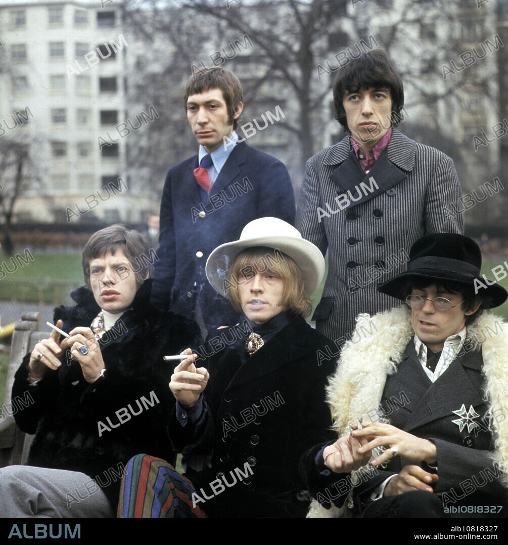 Jan 11, 1967 - London, England, UK - Little did the Rolling Stones know how apt their name - inspired by the title of a Muddy Waters song, 'Rollin' Stone' - would turn out to be. Formed in 1962, they are the longest-lived continuously active group in rock and roll history. Throughout four decades of shifting tastes in the arena of popular music, the Stones have kept rolling, adapting to the latest sounds and styles without straying too far from their origins as a blues-loving, guitar-based rock and roll band. PICTURED: MICK JAGGER, CHARLIE WATTS,BRIAN JONES, BILL WYMAN and KEITH RICHARDS in London Green Park. (Credit Image: © Keystone/Keystone Pictures/ZUMA Press).
