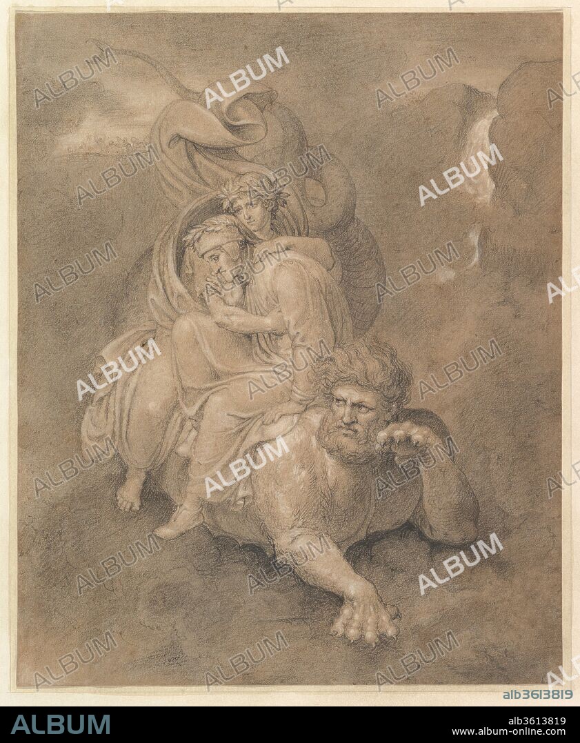 Dante and Virgil on the back of Geryon. Artist: Bertel Thorvaldsen (Danish, Copenhagen 1770-1844 Copenhagen). Dimensions: sheet: 13 3/16 x 10 3/4 in. (33.5 x 27.3 cm). Date: early 19th century.