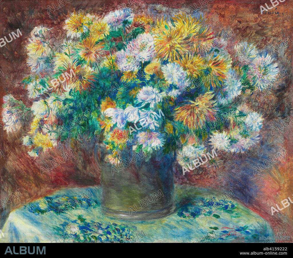 PIERRE AUGUSTE RENOIR. Chrysanthemums. Pierre-Auguste Renoir; French, 1841-1919. Date: 1881-1882. Dimensions: 54.8 × 65.8 cm (21 5/8 × 25 7/8 in.). Oil on canvas. Origin: France.