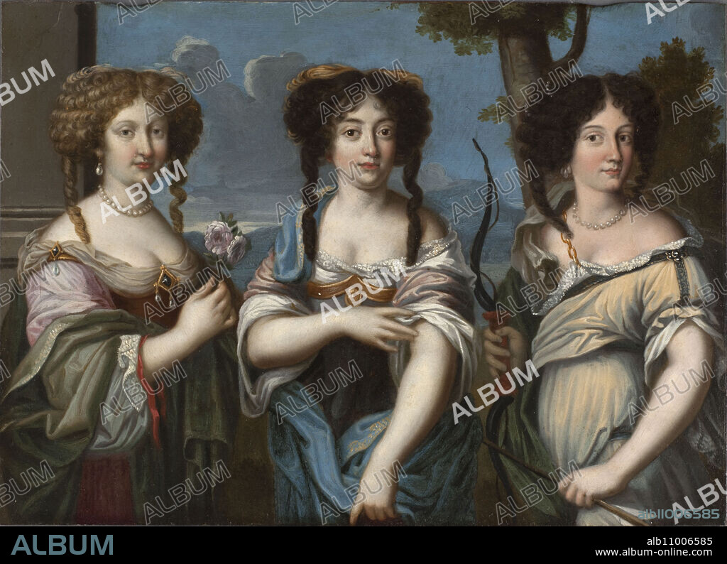 ANONYME. Three nieces of Cardinal Mazarin: Olympia (left), Hortense (center) and Marie Mancini (right).
