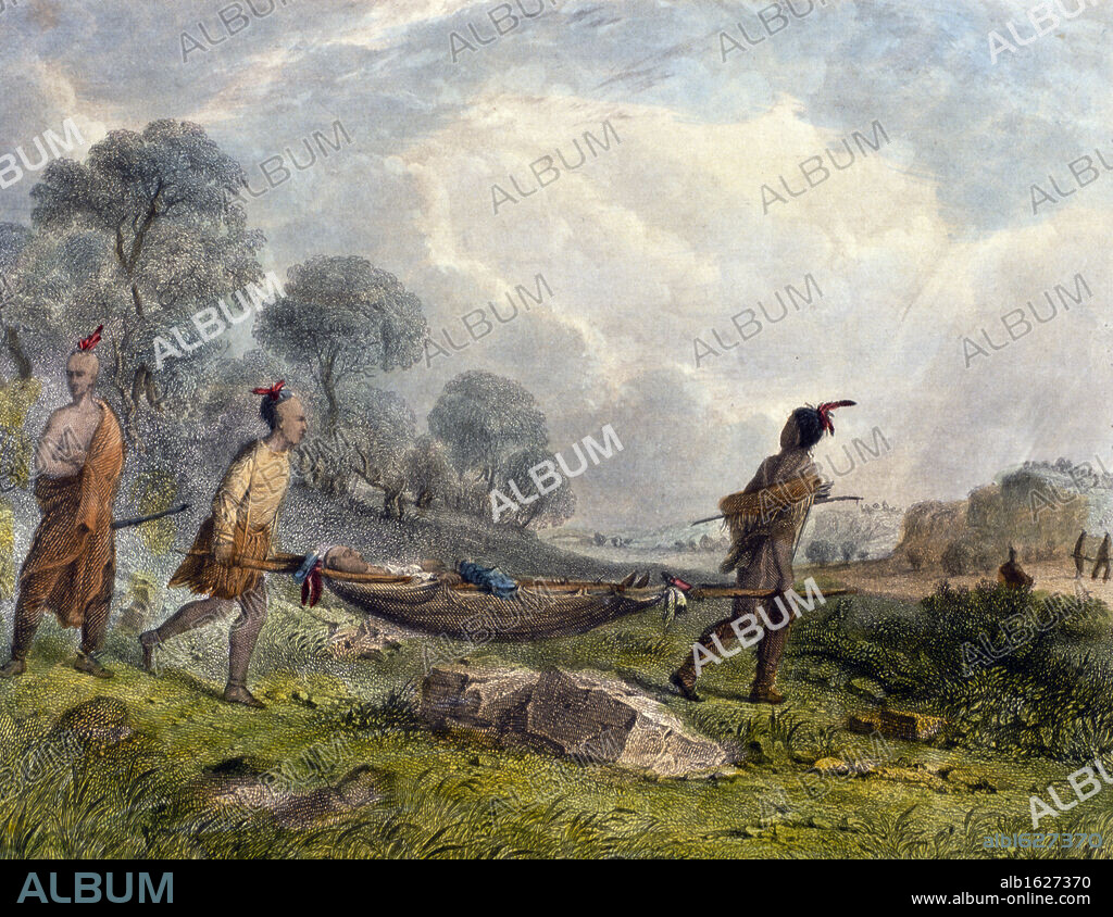 Transporting the Wounded by Seth Eastman from The American Aboriginal Portfolio by Mary Eastman,  1853,  (1808-1878),  USA,  Chicago,  Newberry Library.