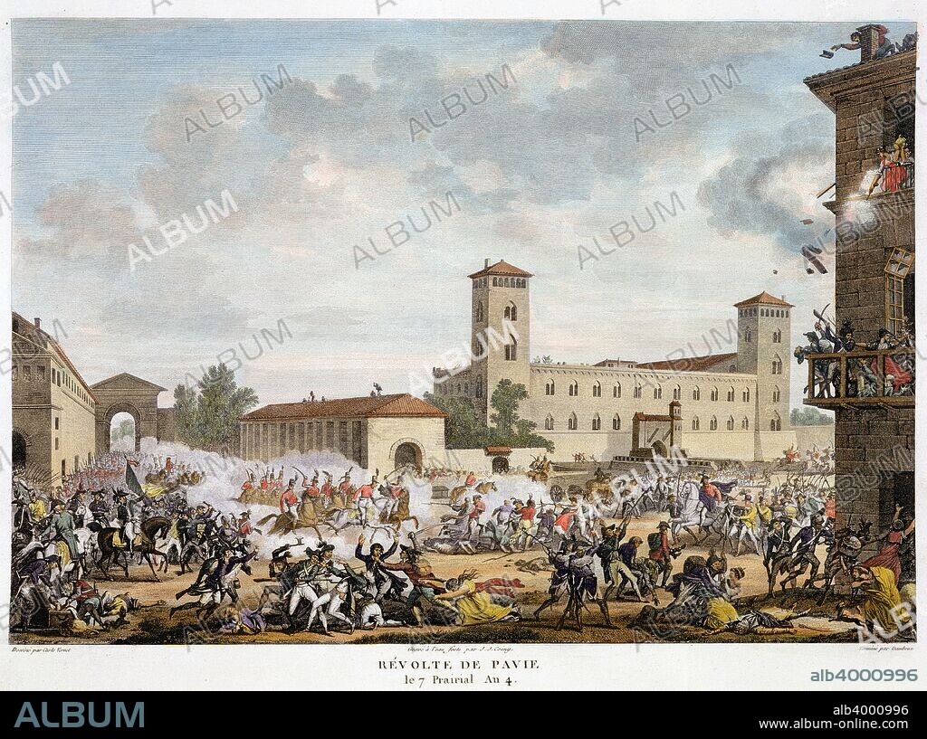 Revolt at Pavia, Italy 7 Prairial, Year 4 (May 1796). Pavia was under the control of the Austrians until captured by Napoleon in 1796. On 23rd and 24th May 1796, 10,000 local people, led by their priest, revolted and surrounded the French garrison. Napoleon crushed the revolt and had the leaders shot, a fate shared by the French army captain of the garrison, who had surrendered to the rebels without a fight.