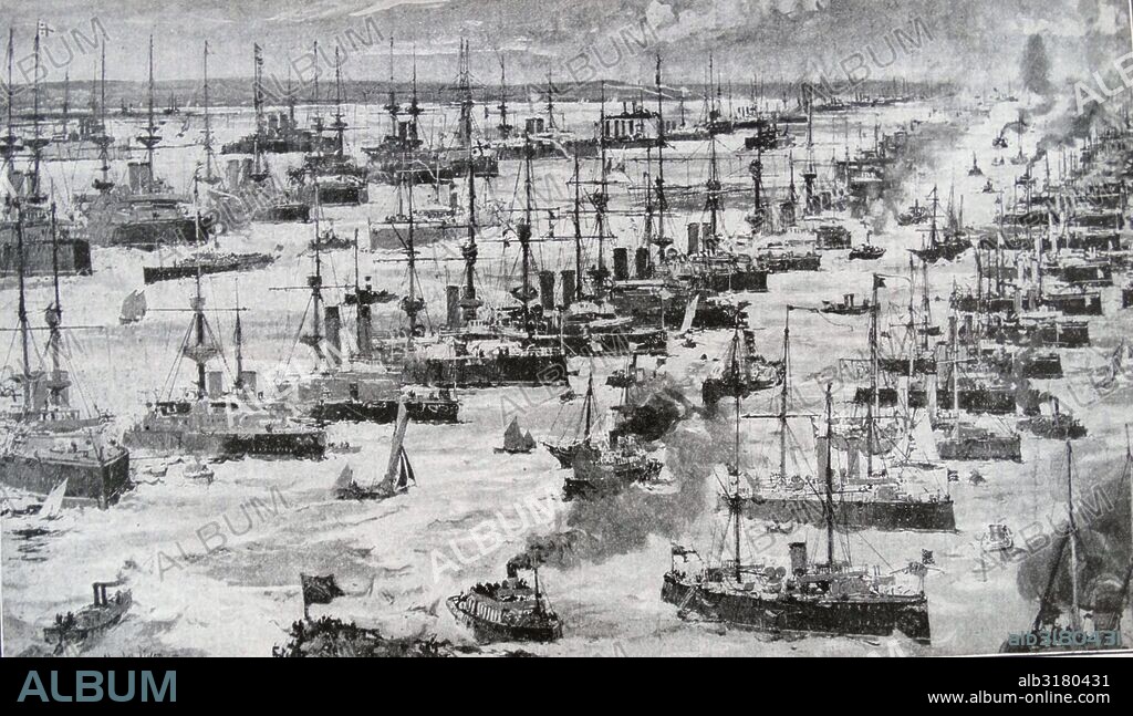 Bird's Eye view of the British Navy assembled at Spithead, England. Dated 1797.
