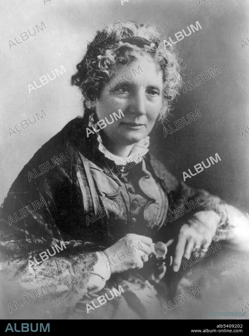 Harriet Elisabeth Beecher Stowe (June 14, 1811 - July 1, 1896) was an American abolitionist and author, best known for her novel Uncle Tom's Cabin (1852), which depicts the harsh conditions for enslaved African Americans. She was influential for both her writings and her public stances and debates on social issues of the day. No photographer credited, 1880.