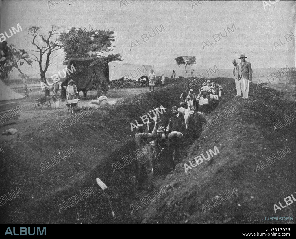 'Mafeking: Natives Digging a Trench', 1902. The Second Boer War (1899-1902), South Africa. From Battles of the Nineteenth Century, Vol. III. [Cassell and Company, Limited, London, Paris, New York & Melbourne, 1902.].