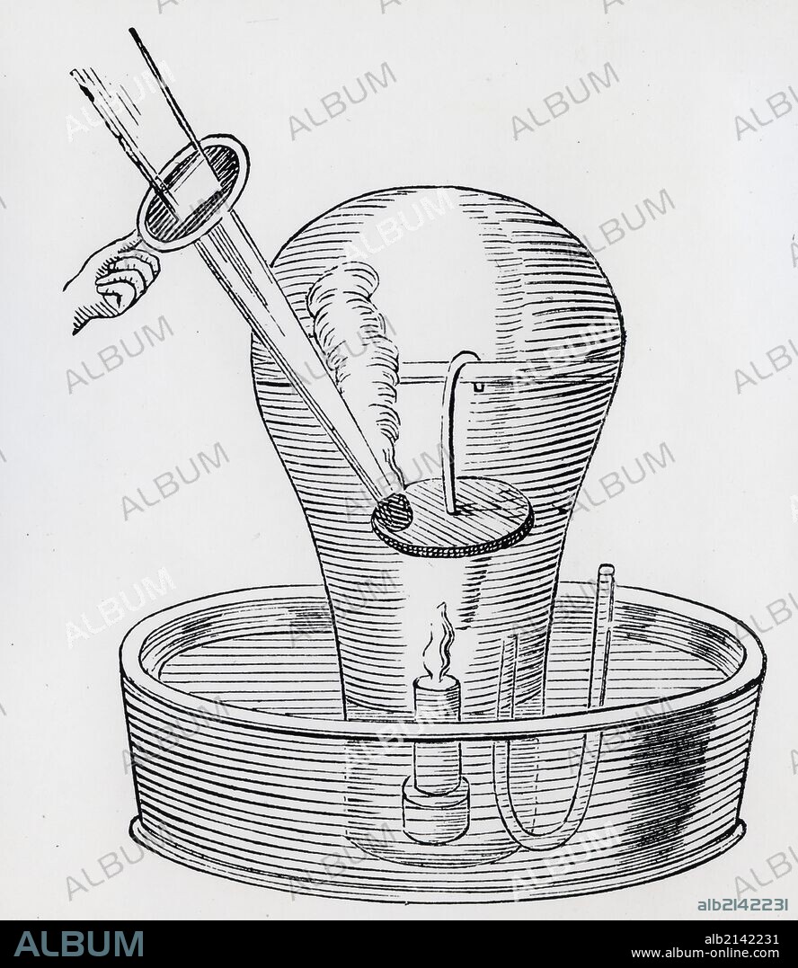 John Mayow's (1640-1679) experiment to prove the volume of air is reduced by combustion. From his ''Tractatus quinque medico-physici'', 1674. (Photo by: Universal History Archive/UIG via Getty Images).
