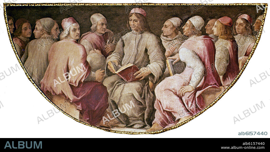 GIORGIO VASARI (1511-1574). LORENZO EL MAGNIFICO ENTRE FILOSOFOS Y LITERATOS - SIGLO XVI.