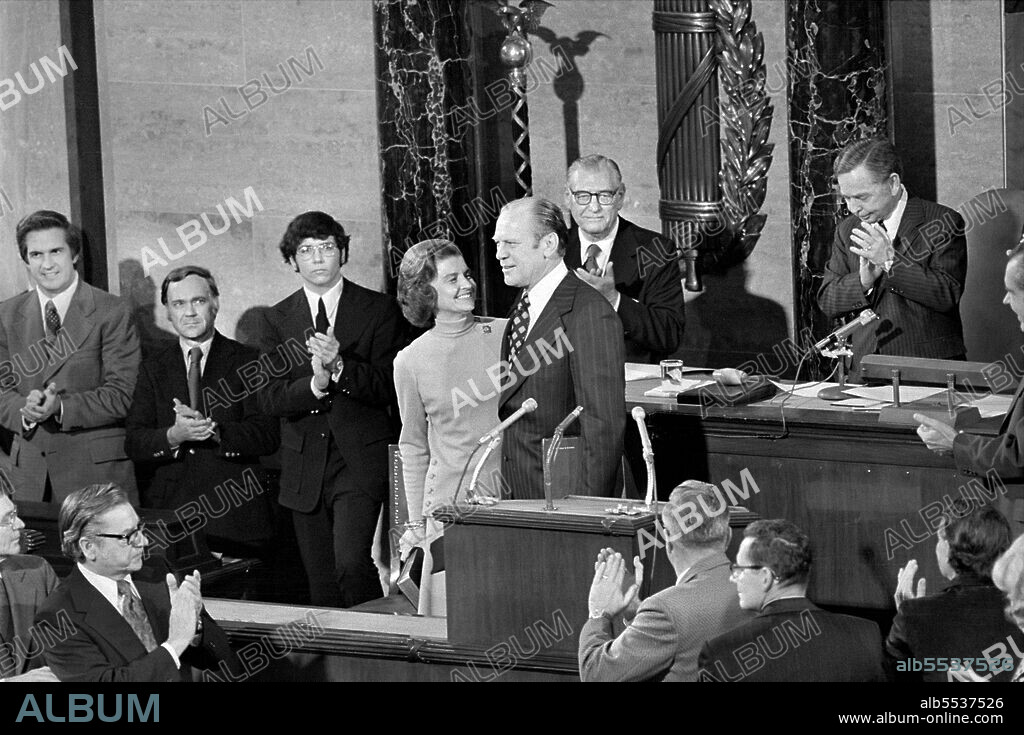 Betty Ford at Joint Session of Congress, in House Chamber, for swearing in of her husband, Vice President Gerald Ford, Washington, D.C., USA, Warren K. Leffler, December 6, 1973.